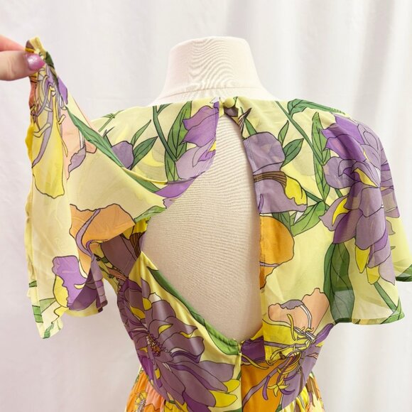 ASOS retro yellow and purple floral maxi dress size US 10 - Picture 3 of 7